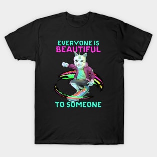 Rainbow Unicorn Skateboarding Cat T-Shirt